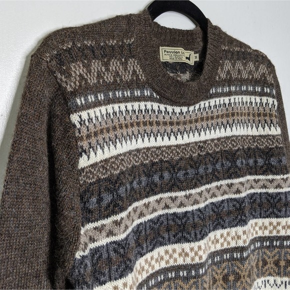 Vintage Peruvian Link Alpaca Sweater Stripe Art Abstract Earth Tones Crewneck - Picture 5 of 6